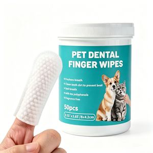 50Pcs Pet Dental Care Non-Woven Finger Wipes Mild Formula Fresh Breath 8x4.2cm Disposable Dog Teeth Cleaner Wholesale Stock Low
